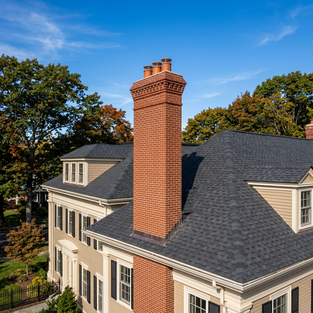 Restored classic red brick chimney in MA