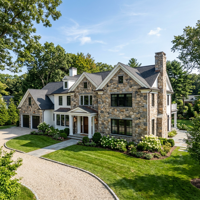 House with premium natural stone veneer facade